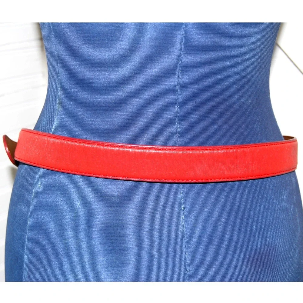 Vintage Red Ratchet Belt Men's 36 Italian Caros Faux‎ Leather Vegan